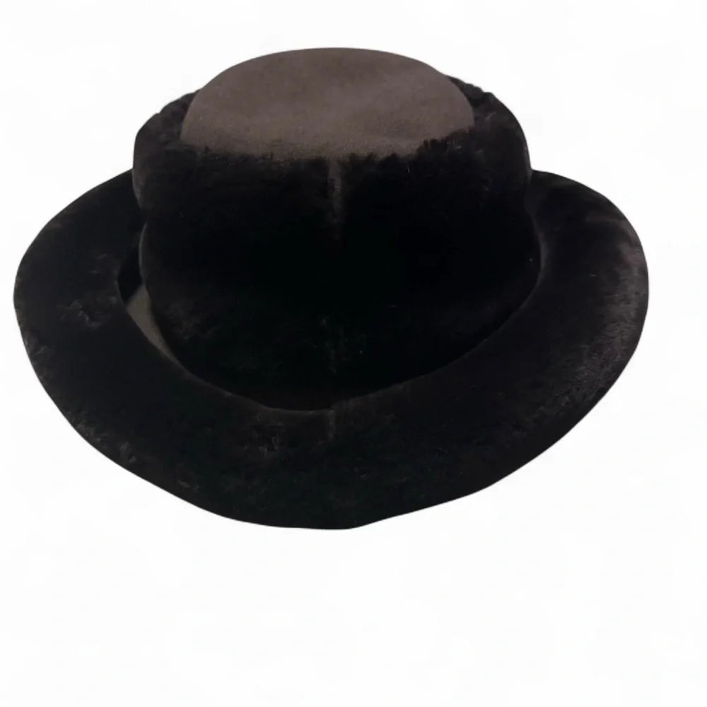 Vintage J. Peterman Size Large Rolled Brim Faux Fur Wool Bucket Hat Brown